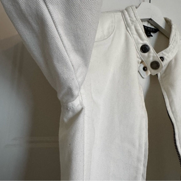 Lauren Ralph Lauren 100% Cotton White Moto Cafe Racer Jacket - Size M - Picture 8 of 10